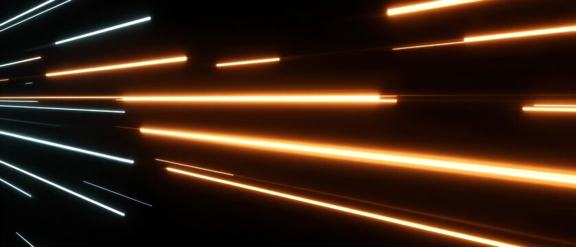 Abstract neon light streaks in motion on black background