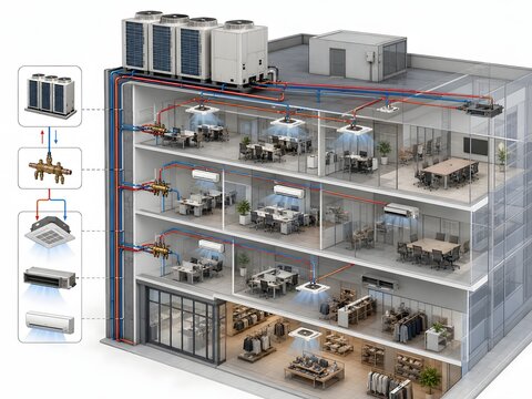 Variable Refrigerant Flow System Diagram for Commercial Building
