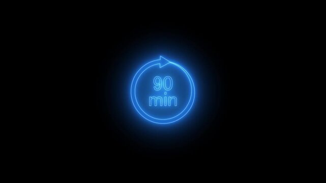 90 Min arrow clock icon animation. black background and creating a stunning