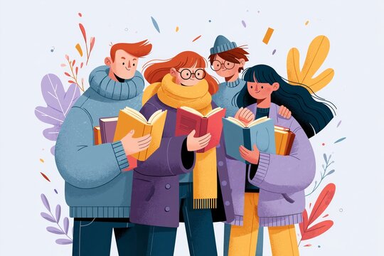 Books swap, exchange or crossing. Reading party, school literature event. Man or woman hand gives book to friend. Read books lovers. College education. Bookworm, bookstore, library vector illustration