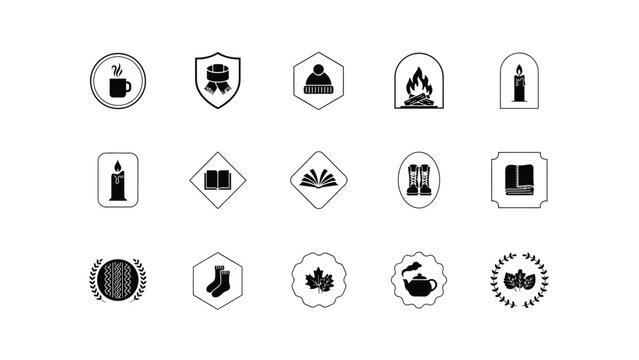 Minimalist seasonal and cultural symbols icon set with showcases refined collection twelve distinct icons arranged grid modern style subtle variations geometric framing