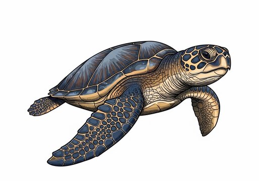 Ocean Wanderer: Detailed Illustration of a Sea Turtle's Graceful Glide