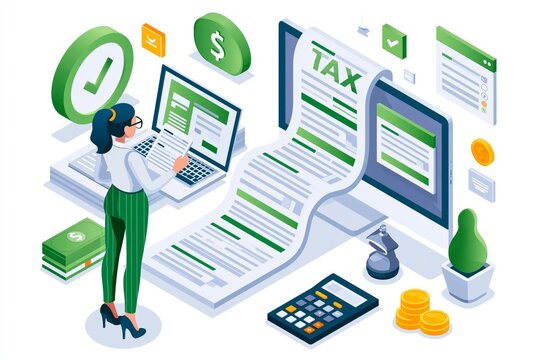 Online Tax payment. Filling tax form. Calendar show Tax Payment Date. Accounting and Financial Management Concept. 3D Web Illustrations. Business analysis, content strategy and management.