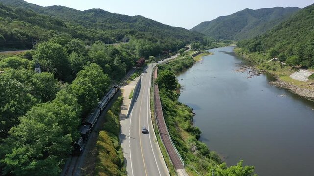 Gokseong Seomjin River train village tourist railway stream valley water resource k travel nature scenery 곡성 섬진강 기차마을 기차 열차 관광지 철도 강 계곡 강변 물 수자원 여행 한국 자연 풍경
