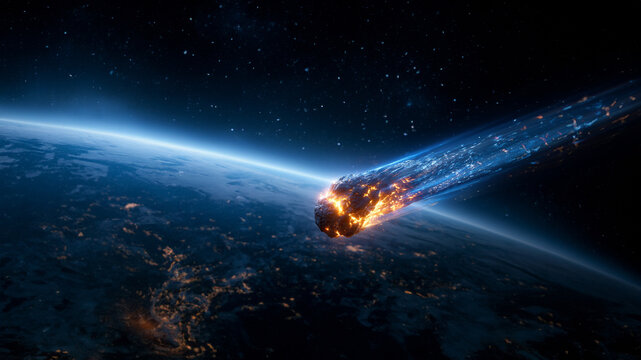 Feuerball rast als Asteroid durch Erdatmosph&auml;re &uuml;ber n&auml;chtlicher Erde