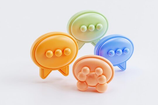 3D Chat bubble talk icons design, isolated on white background. Group chat icon. Vector illustration. Set of four 3D speech bubble icons. Communication Icon. The word communication, colorful dialog
