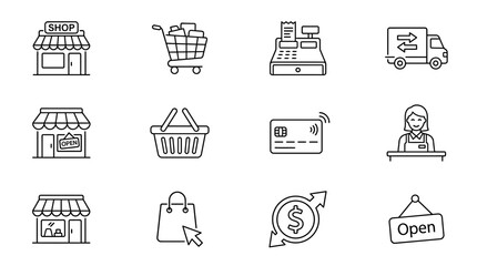 Fototapeta premium E-commerce and retail thin line icons set
