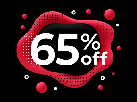 65% OFF Sale tag. 65% Discount Offer.
Discount Promotion. Big sale collection for
banners, labels, posters. Discount offer
price. Vector illustration. Special offer 65%
off label or price tag.