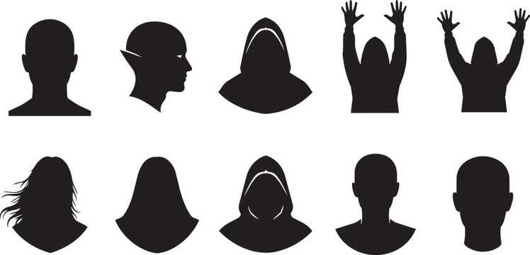 Diverse human head silhouettes with varied expressions and hairstyles against a clean white background