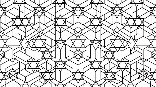 Seamless geometric pattern of interwoven hexagrams in black and white with geometric hexagram seamless monochrome abstract background intertwined ornament symmetry monochromatic