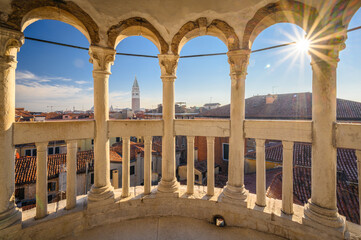 Fototapeta premium Top Loggia of the Contarini del Bovolo with the Campanile di San Marco - Venice, Italy