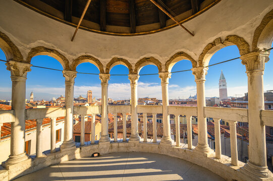 Top Loggia of the Contarini del Bovolo with the Campanile di San Marco - Venice, Italy