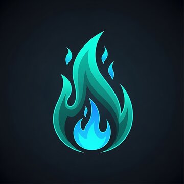 Abstract Glowing Blue And Green Fire Flame Icon Illustration.