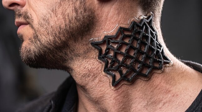 Parche de metamaterial impreso en 3D adherido a la piel del cuello