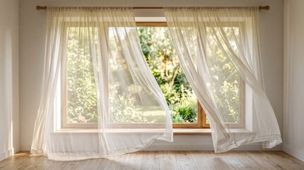 Fototapeta premium Natural lighting effects, soft light streams through translucent curtains, creating a tranquil ambiance