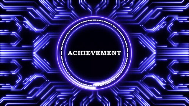 Achievement light glowing neon animation with circuit board pattern background.