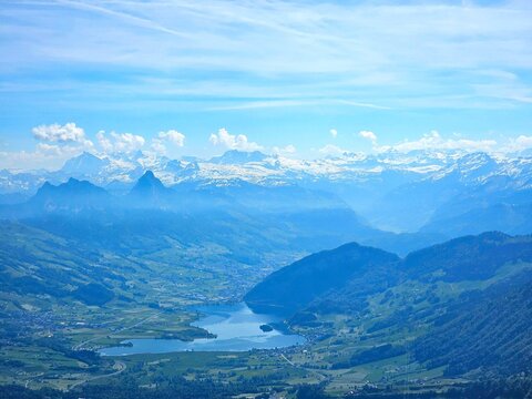 mountain landscape with blue sky at lucerne, swiss