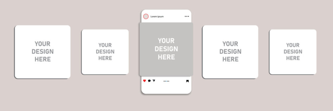 Carousel post template for social media app feed mockup layout with blank square frames for slider presentation