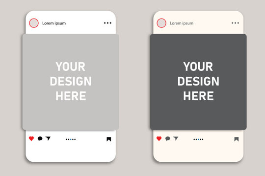 Social media post mockup design template with light and dark mode mobile interface views for vector preview presentation
