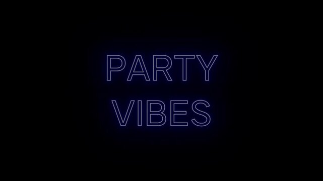 Glowing Blue Neon Sign 'PARTY VIBES' Seamless Loop with Clear Background, Perfect for Concerts, DJs, and Nightlife Promos