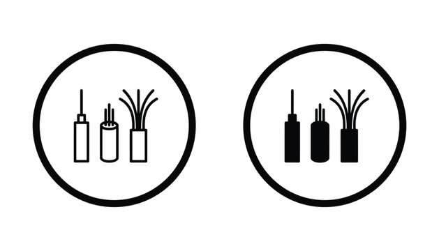 Fiber optic cable cross section icon representing telecommunications and high speed internet infrastructure in technical diagram style for network connectivity and IT industry design