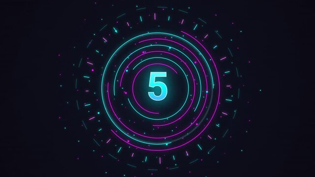 Neon Digital Countdown Timer with Circular Abstract Graphics