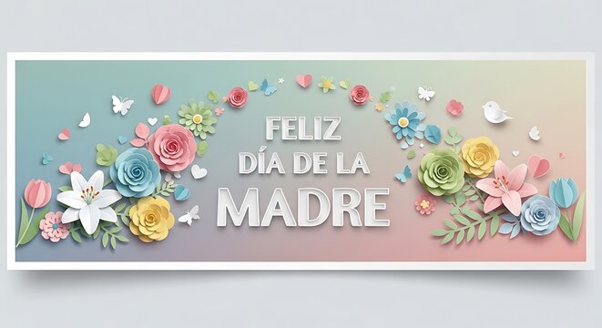 Colorful floral Mothers Day greeting card with butterflies.