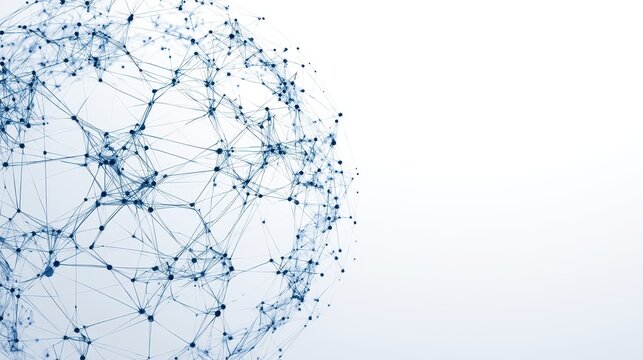 Minimal white background 3D globe formed by blue network paths clean modern illustration for international digital services and connectivity. 