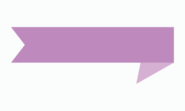 Purple ribbon banner with cut out ends and folded tail indicating a promotional message or announcement with a clean background graphic.