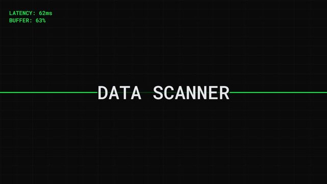 Data scanner interface, increasing latency and buffer loading animation, cyberpunk style graphics, symbolizing data processing and technology