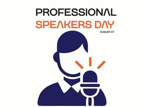 Professional Speakers Day August 07 Banner with Public Speaker Line Icon, Conference Audience and Leadership Concept Illustration