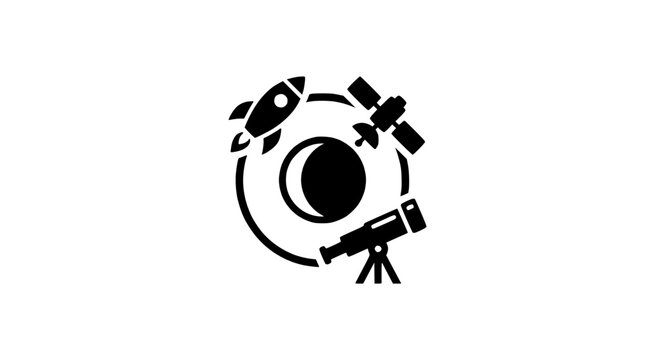 Space Exploration and Astronomy Icons: Rocket, Satellite, Telescope, and Moon Cycle