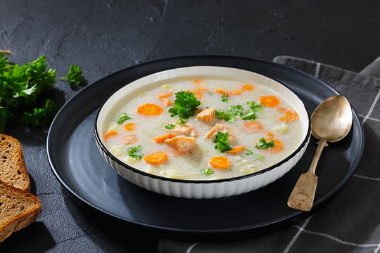 Soup with Chunky Potatoes and Carrots in a bowl