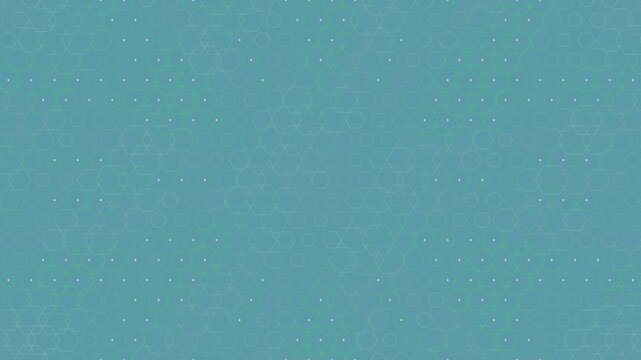 Cyber Security Infrastructure Concept with Pulsing Green Hexagons with White Dots on Blue Background