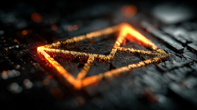 Email envelope symbol shines with golden light atop a complex black electronic circuit board.