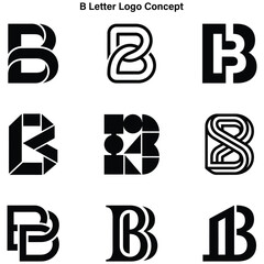 B letter logo concept designs with various styles and patterns © AbdullahAl