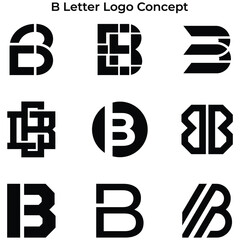Letter B logo design concepts with geometric shapes and typography on white background © AbdullahAl
