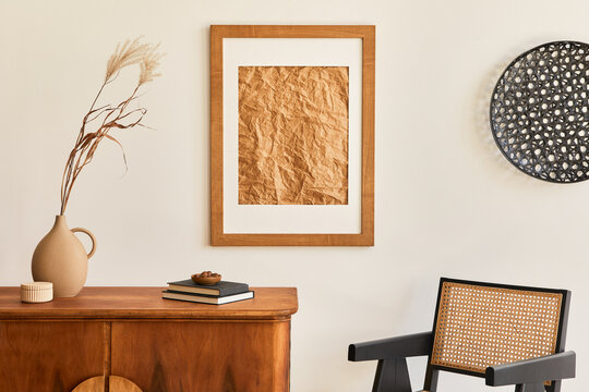 Stylish Interior Design with Wooden Furniture and Contemporary Decor Elements