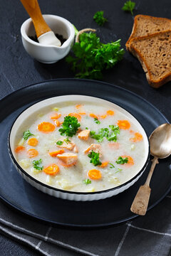 Hearty English Countryside Salmon Soup with Herbs