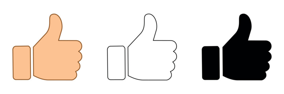 Three thumbs up icons in different styles: colored, outline, and solid black