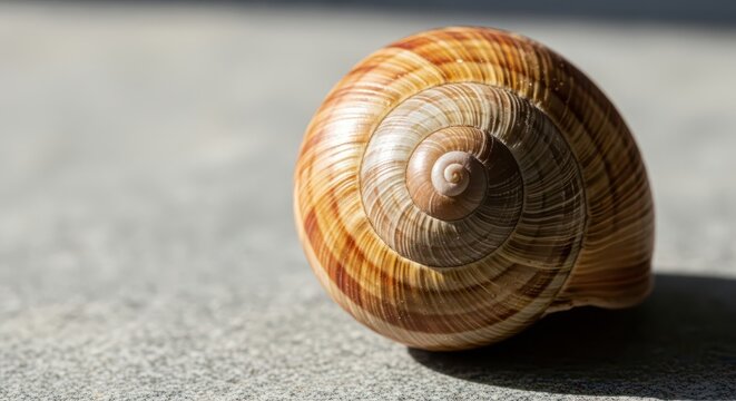Close-up of a Snail Shell's Spiral Growth Pattern in Sunlight