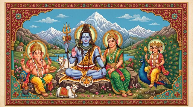 Divine depiction of shiva and parvati celebrating hartalika teej and pradosh vrat symbolizing devotion during sharad navratri
