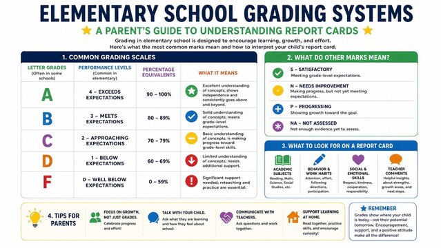 Elementary School Grading Systems Infographic Parent Guide to Report Cards