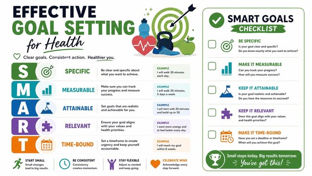 Effective SMART Goal Setting for Health Infographic and Checklist