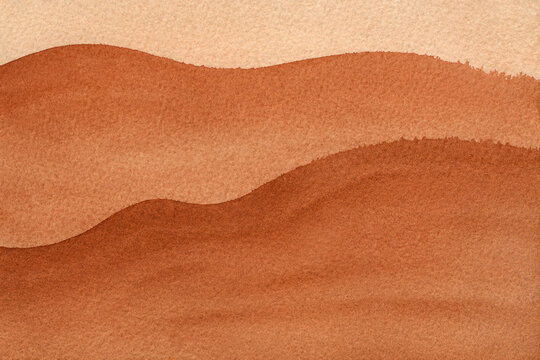 Abstract art hand drawn paint  watercolor brown wavy desert sand background on textured watercolor paper for wallpaper banner template page design.