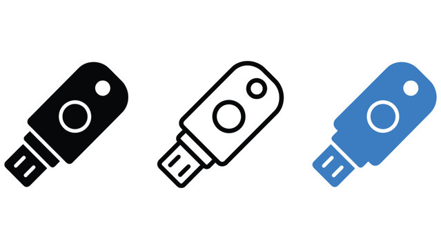 Three different colored usb flash drives on white background
