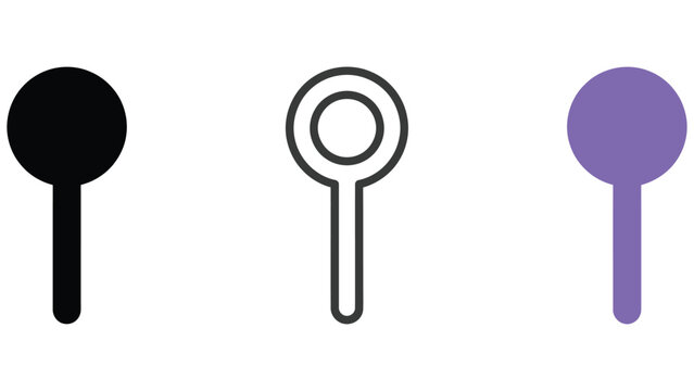 Three magnifying glass icons in black white and purple on white background