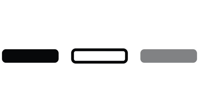 Three rounded rectangle buttons in black white and grey colors