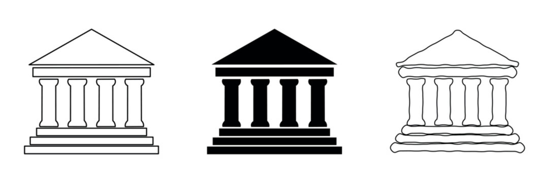 Collection of classical building icons with columns and pediments