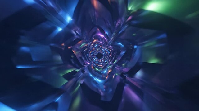 abstract 3d digital tunnel featuring swirling metallic violet and blue geometric shapes creating an immersive futuristic vortex background design perfect for high tech motion graphics and creative pro